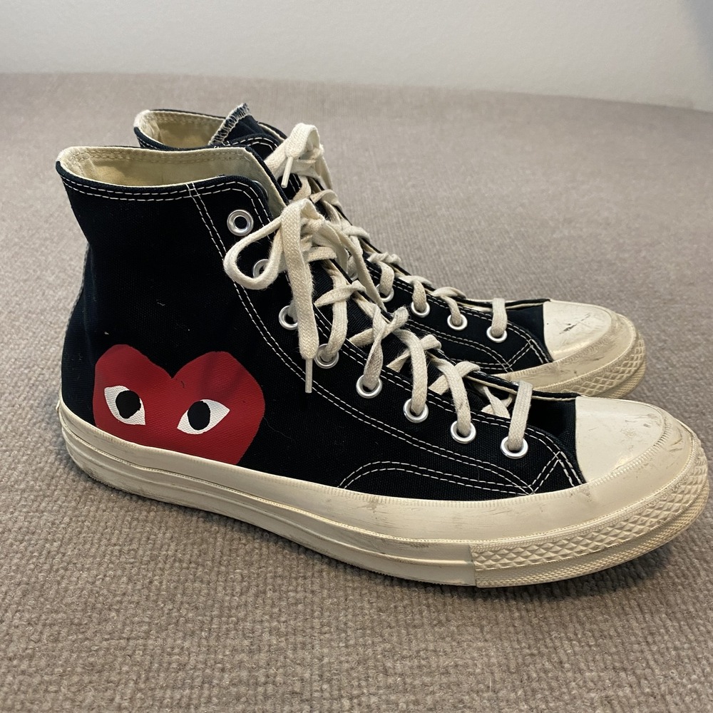 Converse Shoes Mens Size 11 Black Canvas High Top PLAY Heart Sneakers 150204C